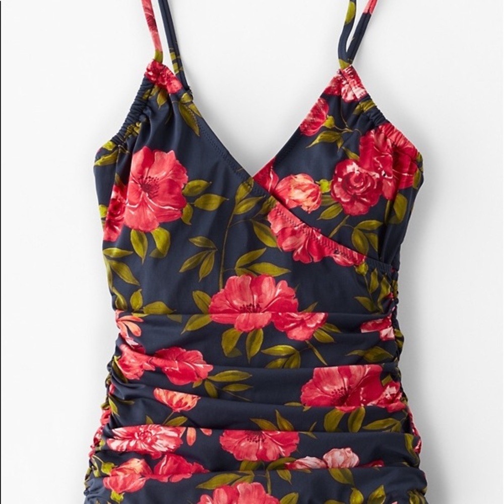 Garnet Hill Ruched Floral Tankini Top New No Tags